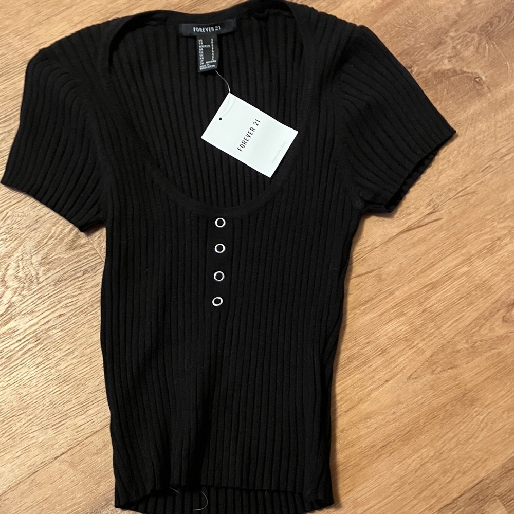 Forever 21 Black Ribbed Short Sleeve Top